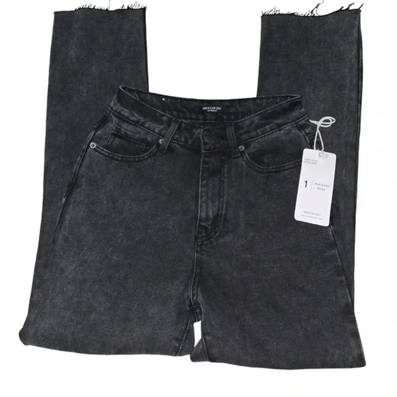 Juniors, American Bazi, high rise straight, distressed black jeans, size 1, NWT - Picture 2 of 5
